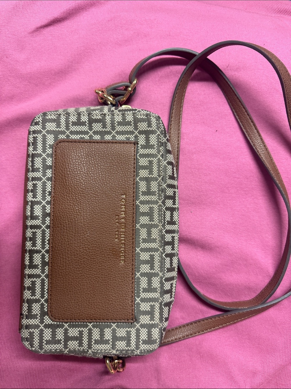 Tommy Hilfiger Brown Monogram Crossbody Wallet